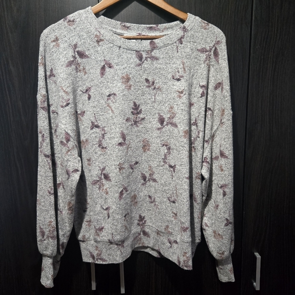 Reitmans Gray Floral Crew Neck Sweater Soft Casual Office Pink Purple Size Large - Picture 2 of 8